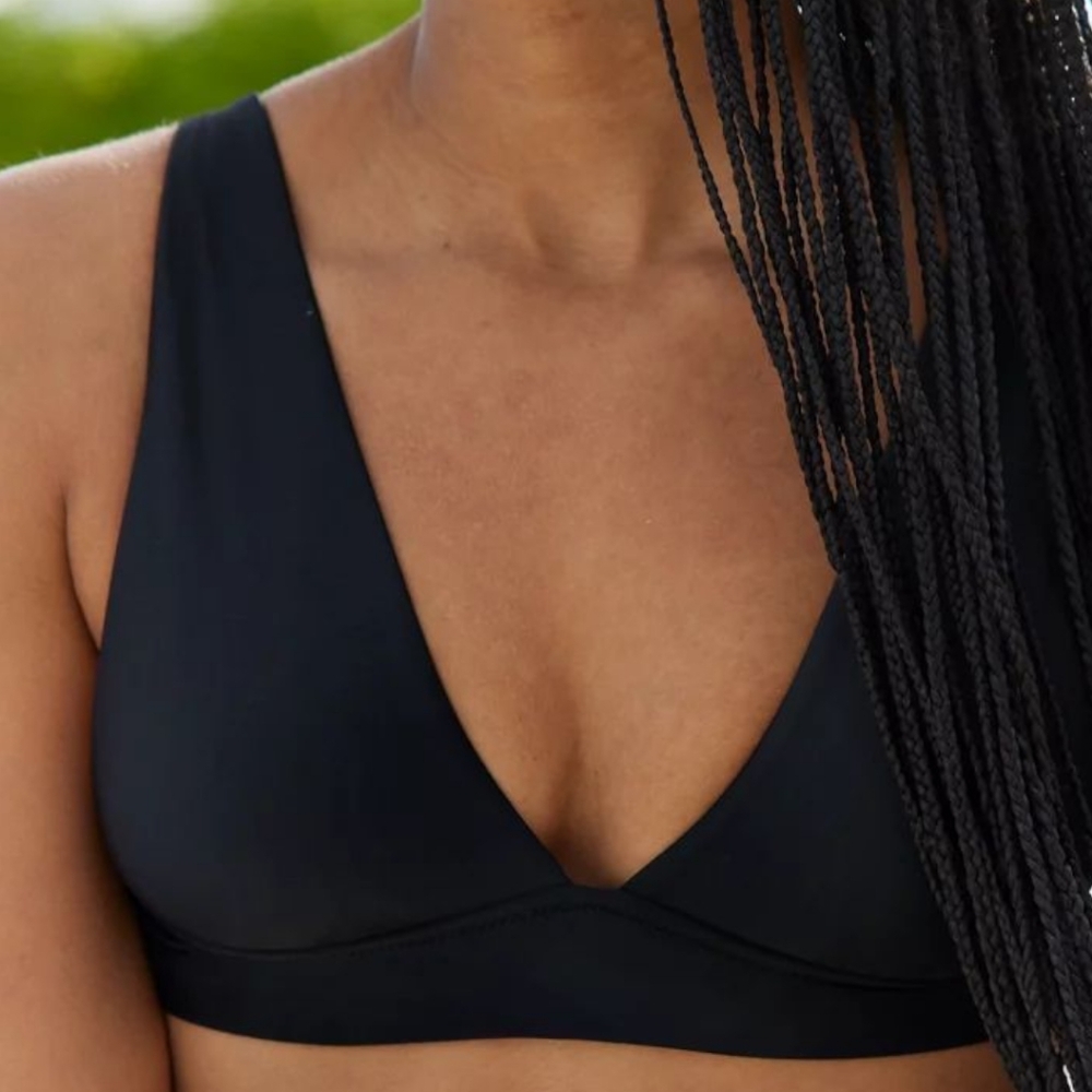 Aerie Black Longline Triangle Bikini Top XXL NWT Tie‎ Back Swim Y2K Vibes